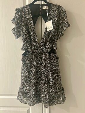 Vine Tree Black Floral Ruffle Cut out Dress Size Large
